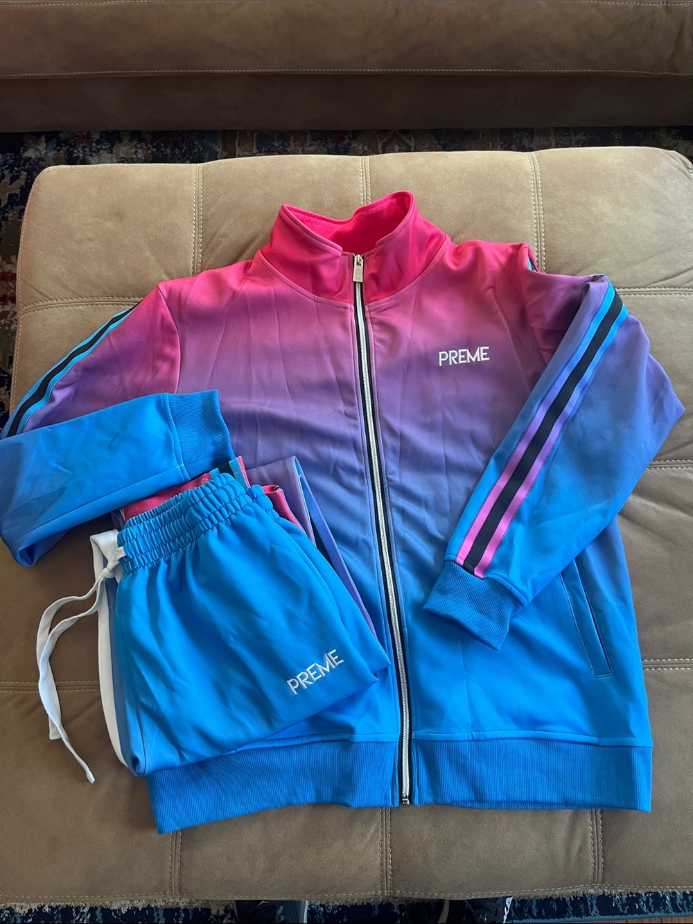 PREME Men’s Blue and Pink Gradient Track Jacket & Pant Set